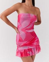 Peppermayo NWT Exclusive Pink Neon Blush Besa Mesh Strapless Mini Dress Photo 0