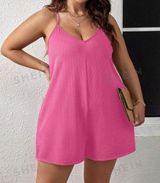 Classic Spaghetti Strap Solid Pink Romper Photo 0