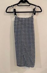 American Eagle Women's Dress S Gingham Check Sleeveless Navy White Cotton Linen Photo 0