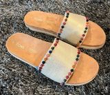 🌹TOMS PARADISE GOLD SHIMMER AND POM POM SANDALS SIZE 9🌹 Photo 0