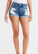 American Eagle AEO High Rise Shortie Denim Cuffed Shorts Stretch Women's Size 6 Photo 0