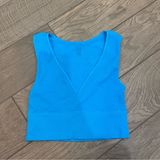 Take The Plunge V-Neck Crop Tank Top Neon Blue Photo 0