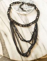 Guess  Chain Necklace Gunmetal Multilayer Chain Link Edgy Statement Goth Metal Photo 0