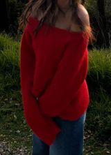 Red Off The Shoulder Sweater Photo 0