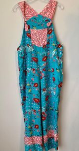 Vtg Ann Carson Petite 100%Silk Size PL Blue Floral Overall Photo 0