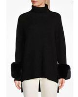 Saks Fifth Avenue Purple Faux Fur Cuff Turtleneck Sweater Small EUC Photo 0