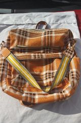 Women's Yellow Plaid Handbag Backpack with Straps. Photo 0