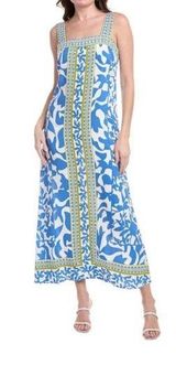 Vince Camuto Women's Blue White Square Neck Maxi Dress Resort Wear Medium M NWT Photo 0