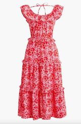 J.Crew Printed Ruffle Midi Dress Floral Pink Cotton A Line Cottagecore US 0 NWT Photo 0