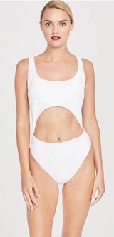 Rachel Roy NWT  White Cut Out Strap Back Cheeky Coverage One Piece Swimsuit L Photo 0