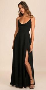 NWOT Lulus Romantically Speaking Black Cowl Lace-Up Maxi Dress Wedding Prom M Photo 0