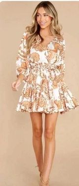 Aakaa Boutique Rust Orange Multi-Print Dress with Braided Belt Size 1X Photo 0