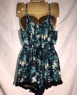 Cinched Ruffled Waist Romper Shorts Green Size M Photo 0