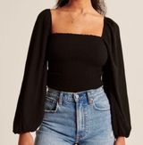 Abercrombie Black Long-Sleeve Smocked Puff Sleeve Top Photo 0