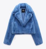 ZARA Blue Faux Fur Coat Photo 0