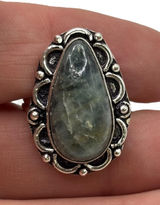 Sterling Silver Ring Teardrop Green Stone Boho Statement Jewelry Size 7 Photo 0