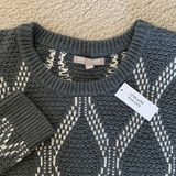 Women’s Size XL Gray & White Geometric Knit Crew Neck Sweater‎ Photo 0
