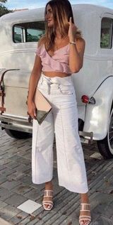 Joie Gadina Pants jeans wide leg cropped white high waisted in porcelain size 23 Photo 0