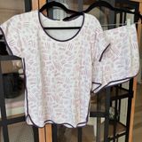 LAKE Pajamas set pima cotton shorts sleeve tee print plum lavender Purple Size M Photo 0
