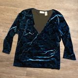 Jaclyn Smith  Teal Velvet Paisley Print Plunge Top Size XL Photo 0