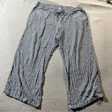 Old Navy Blue White Vertically Stripes Linen Blend Pull On Wide Leg Culotte Pant Photo 0
