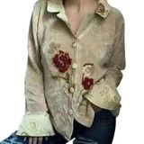 Soft Surroundings vintage chenille embroidered brocade bell sleeve cardigan Sz M Photo 0
