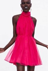 ZARA Open Back Pink Organza Dress Photo 0