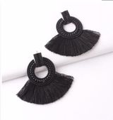 NWT Tassel Decorated Hoop Drop Earrings Black Photo 0