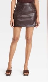 Brown Leather Mini Skirt with a pockets Photo 0