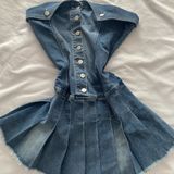 DENIM STRAPLESS MINI DRESS  SILVER BUTTONS NWT SZ MEDIUM Photo 0