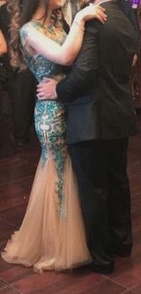 Teal Beaded Formal Dress Photo 0