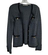 Trina Turk 100% Wool Cardigan Sweater Size Small Gray with Gold Buttons Photo 0