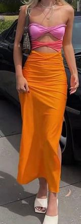 Amazon Orange Strapless Dress Photo 0
