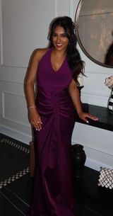 AQUA  halter mixed media gown  Photo 0