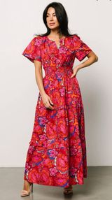 Sugar Lips NWT Women’s Silvia 100% Cotton Floral Maxi Dress Red Medium Photo 0