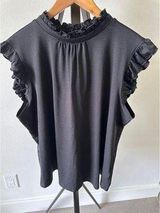 Curvy Plus Size 2X Black Flutter Sleeve Blouse Business Casual Sweet Rain Photo 0