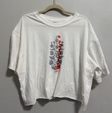 Free People Movement Inspire Boxy Cropped Shirt Size L White Orange Blue Logo Photo 0