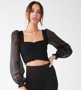 Forever 21 Organza Sleeve Black Top Photo 0