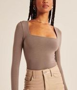 NEW Abercrombie & Fitch Long-Sleeve Cotton Seamless Fabric Squareneck Bodysuit S Photo 0