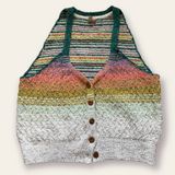 Anthropologie Pilcro Knit Top Sleeveless Sweater Vest Button Down Striped XL Photo 0