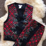 2 Piece Vintage Christmas Vest & Faux Wrap Skirt Size M Photo 0