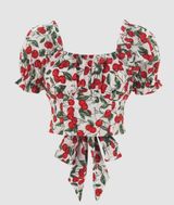 Cider Cherry Bow Short Sleeve Blouse Photo 0