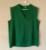Dark Green Lace Edging Short Sleeve Blouse Top Shirt Business Casual Office Size M Photo 0