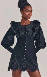 LoveShackFancy Tullia Embroidered Dress in Black Size 6 Photo 0