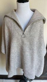 Loft Womens Sweater XS/S Beige Wool 1/4 Zip Poncho Minimalist Classic Chic Girly Photo 0