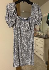 Blue Floral Puff Sleeve Mini Dress Photo 0