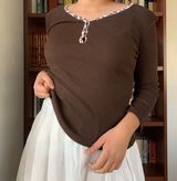 Peck & Peck brown V-neck long sleeve tee Photo 0