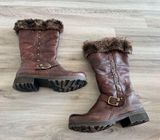 Baretraps 10 Paulette Leather Brown Studded Faux Fur Boots Photo 0