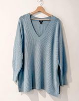 Halogen Cozy Light Blue V-Neck Sweater Photo 0