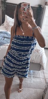 Sugar and L!ps Navy Blue Distressed Romper Photo 0